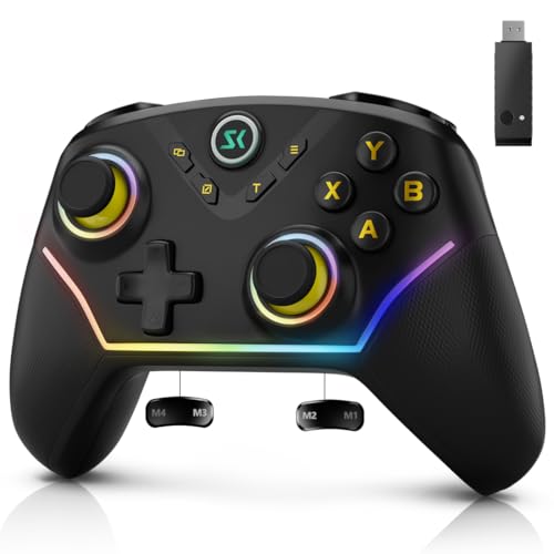Multi-Platform Wireless Controller, PC Gaming Controller with 2.4G Adpater/Hall Joysticks/Hall Triggers/1200 mAh Battery/4 Programmable Buttons/RGB Lighting, Compatible with PC Windows 7/8.1/10/11, Switch/OLED/Lite, iOS, Android, Steam-Black - color: Blac