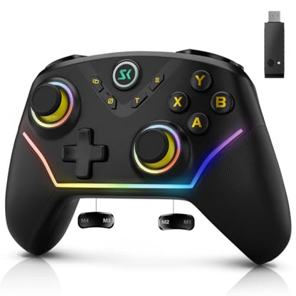 Multi-Platform Wireless Controller, PC Gaming Controller with 2.4G Adpater/Hall Joysticks/Hall Triggers/1200 mAh Battery/4 Programmable Buttons/RGB Lighting, Compatible with PC Windows 7/8.1/10/11, Switch/OLED/Lite, iOS, Android, Steam-Black - color: Blac