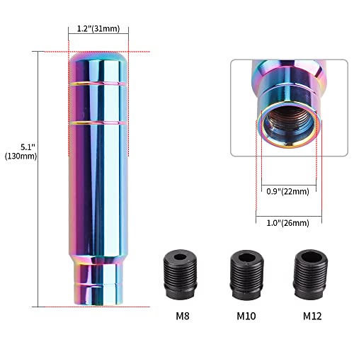 BARTOO Aluminum Alloy Heavy Weighted Shifter Knob, 5" Auto Gear Shift Knob, Car Gear Lever Stick Shifter Handle,with 3 Threaded Adapters M8 M10 M12,Fit Most Automatic Manual Vehicle(Neo) - color: Neo