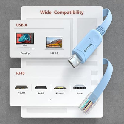 USB Cisco Console Cable, USB to RJ45 Console Cable Compatible with Routers/Switch/Windows 7, 8,10 (12ft) - size: 12 ft
