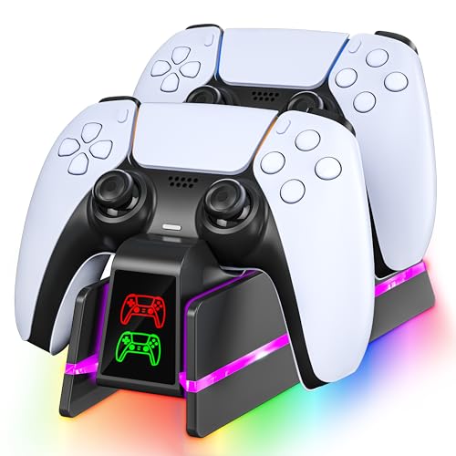 for PS5 Controller Charger Station for PlayStation 5 Dualsense/Edge | Charging Station with 10 LED Light, for PS5 Controller Accessories Charging Dock, Black - color: Black