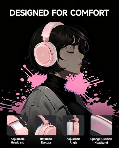 Picun G2 Wireless Gaming Headset, Over-Ear 7.1 Virtual Surround Sound, 2.4GHz/Bluetooth 5.4/Wired, 5ms Ultra-Low Latency, 100H Battery, ENC Noise-Canceling Mic, RGB, for PC PS5 PS4 Switch - color: Pink