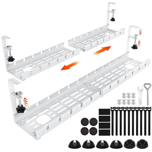 Shikha Cable Management Under Desk, 15.7"-31" Retractable Cable Management Tray, No Drilling Cord Organizer with Clamp for Desk, Under Table Wire Management Tray for Home Office -White - color: White, size: Extendable 31"-1 Pack-Type A