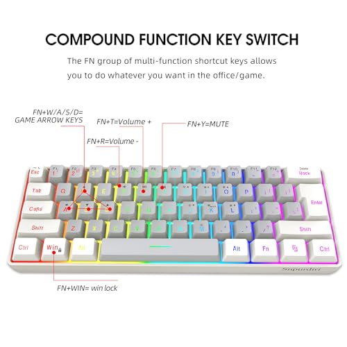Snpurdiri 60% Wired Gaming Keyboard, SmallUltra-Compact 61 Keys RGB Backlit 60 Percent Gaming Keyboard for PC/Mac Gamer, Typist, Travel, Easy to Carry on Business Trip(White-Grey) - color: White and Grey