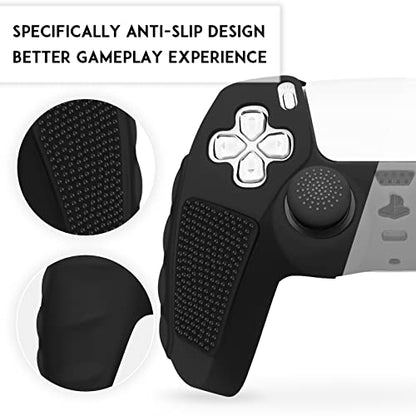 SIKEMAY Anti-Slip PS5 Controller Skin, Soft Thicken Non-Slip Studded Silicone Gel Grip Protective Cover Case for PlayStation 5 Controller Grip, 2 Pack with 8 x Thumb Grip Caps - color: Black