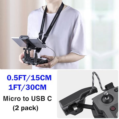 1FT+0.5FT(2 pack) Micro to USB C Remote Controller Cable for IPhone 17/16/16e/15 Pro Max, DJI Mavic Mini SE, Mavic 2 Pro/Zoom/Air, Mavic Pro, Spark, DJI Drone to Tablet Cable OTG Data Cord Accessories - style: Micro to USB C