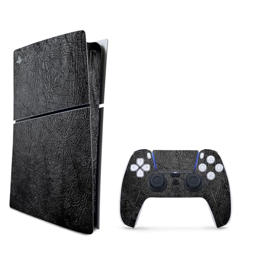 MightySkins Skin Compatible with PlayStation 5 PS5 Slim Digital Edition Bundle - Black Leather | Protective, Durable, and Unique Vinyl Decal wrap Cover | Easy to Apply | Made in The USA - color: Black Leather, size: PS5 Slim Digital Edition With Controlle
