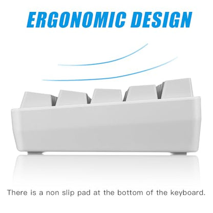 abucow 60% Wireless Mechanical Gaming Keyboard Bluetooth 2.4G RGB Backlit Anti-Ghosting Compact 61-Keys Mini White Keyboard with Blue Switch for Windows Laptop PC Gamer Typist