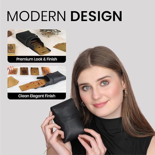 Black Leather Playing Card Case Holder, Handmade Full-Grain Leather Playing Card Storage Box, Coin Pouch Deck of Cards Case Holder Fits Poker & Bridge Size Cards, Playing Card Travel Case - color: Black