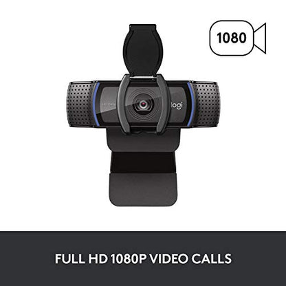 Logitech C920S HD Pro Webcam, Full HD 1080p/30fps Video Calling, Clear Stereo Audio, Light Correction, Privacy Shutter, Works with Skype, Zoom, FaceTime, Hangouts, PC/Mac/Laptop/Tablet/Xbox | Full HD 1080p/30fps Video, Dual Stereo Mics, HD Autofocus, Auto