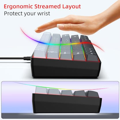 Snpurdiri 60% Wired Gaming Keyboard, 61 Keys RGB Backlit Ultra-Compact Small Gaming Keyboard, for PC/Mac Gamer, Typist, Travel, Easy to Carry on Business Trip (Grey-Black) - color: Gradient Grey and Black