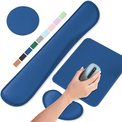 Office Ergonomic Memory Foam Computer Mouse and Keyboard Wrist Rest pad Support Carpal Tunnel, Wrist Rest for Keyboard and Mouse, Wrist Support Set - color: Dark Blue, style: 4 in 1 SET (Keyboard wrist pad + mouse wrist pad + Desk pad + Cup coaster)