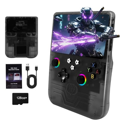R60 Max Handheld Game Console,128GB Retro Gaming Console with 40,000+ Games, 6-Inch IPS Screen, Linux System, RGB Joysticks, 6000mAh Rechargeable Portable Gaming System (Transparent Gray) - color: Transparent Gray