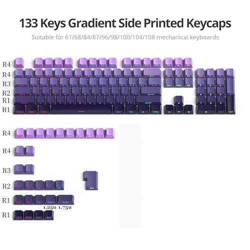 Guffercty kred Gradient Purple 133-keys PBT Cherry Profile Double Shot Backlit Side Printed Keycaps for Gaming Keyboard - color: Gradient Purple