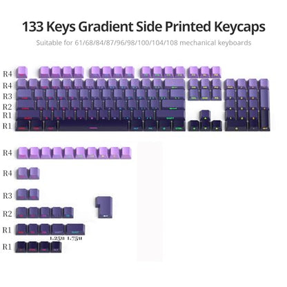Guffercty kred Gradient Purple 133-keys PBT Cherry Profile Double Shot Backlit Side Printed Keycaps for Gaming Keyboard - color: Gradient Purple