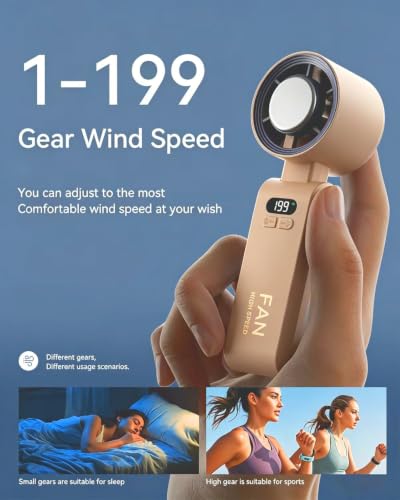 Handheld Portable Turbo Fan with Ice Cooler, Speed (1-199) 5500mAh Rechargeable Personal Fan,[20H Cooling Time] Mini Yet Powerful [20000 RPM] Small Pocket Fans for Travel/Outdoor/Home/, Gold Pink - color: Gold Pink
