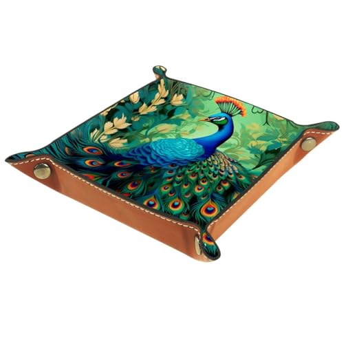 Peacock FlowersDice Tray Foldable Dice Trays Dice Rolling Tray PU Leather Dice Holder for Dice Games Like RPG, DND and Other Table Games