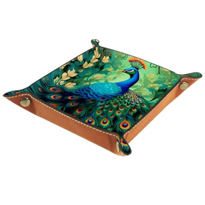 Peacock FlowersDice Tray Foldable Dice Trays Dice Rolling Tray PU Leather Dice Holder for Dice Games Like RPG, DND and Other Table Games