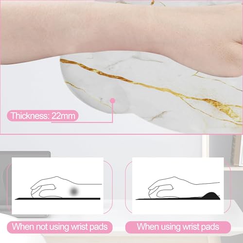 White Gold Flowing Marble Mouse Pad with Wrist Rest and Keyboard Wrist Rest Set, Non-Slip Rubber Base Memory Foam Mouse Pad Set for Women, Office Desk Accessories, Gaming - color: White Gold Flowing Marble