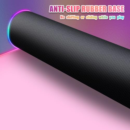 RGB Mousepad Led Mouse Pad Desk Mat I 31.5 x 11.8 Inch Large Mouse Pad I XL Oversized Big Mouse mat 14 Led Light Modes I Anti-Slip Rubber Base Waterproof Keyboard Pad for PC Gaming I Solid Pink - color: Solid Pink