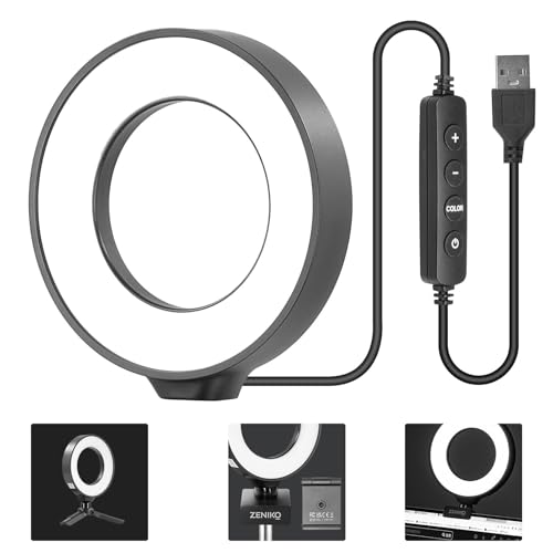 CR5 Video Conference Lighting Kit, 5" Ring Light Clip on Laptop Monitor, Desk Light with Stand Tripod, Bi-Color CRI >95 for Webcam Lighting, Zoom Lighting, Broadcasting, Live Streaming