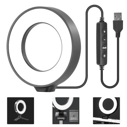 CR5 Video Conference Lighting Kit, 5" Ring Light Clip on Laptop Monitor, Desk Light with Stand Tripod, Bi-Color CRI >95 for Webcam Lighting, Zoom Lighting, Broadcasting, Live Streaming