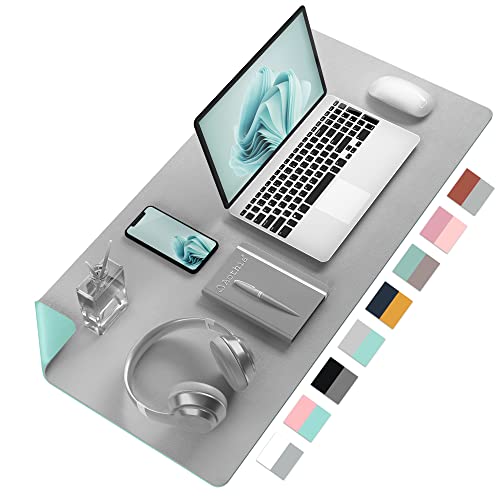 Aothia Double-Sided PU Leather Desk Pad - Non-Slip Large Mouse Pad & Desk Mat for Office, Home - Waterproof, Easy to Clean, Durable Dual-Sided Surface (23.6"x13.7", Grey) - color: Grey, size: 23.6" x 13.7"