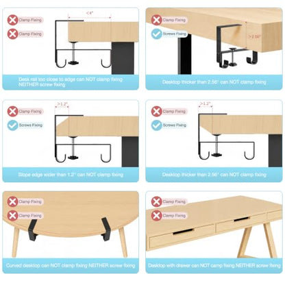 No Drill Under Desk Cable Management Tray, 45.2" Felt Cord Organizer | Clamp/Screw Mount Desk Cable Management, As Standing Desk Privacy Panel, Desk Wire Management for Office, Home