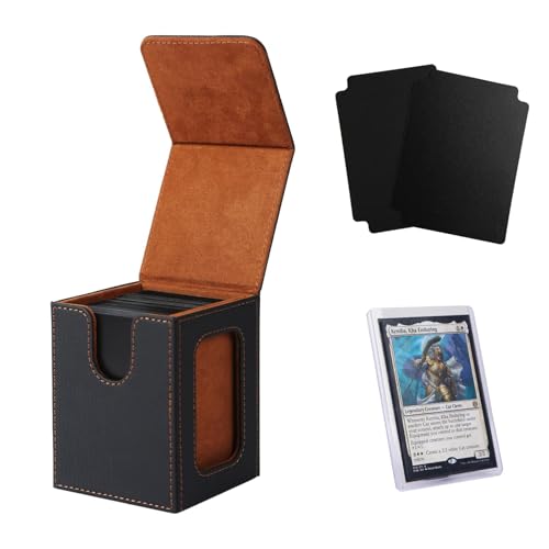 MTG Deck Box with Commander Display, Fits TCG Cards (Black＆Brown) | Holds 120 Single/100 Double-Sleeved Cards, Fit MTG/PTCG/OPTCG Cards, Strong Magnet, PU Leather, With 2 Dividers & 1 Toploader - color: Black＆Brown