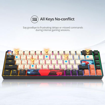 Orange Mechanical Gaming Keyboard 65 Percent, Red Switch RGB Keyboard 65%, 68 Keys Small Wired Key board, PBT Keycaps Anti-Ghosting Mini Keyboards for Business Trips, Game/Office (68 Carbon) - color: 68 Carbon/Red Switch
