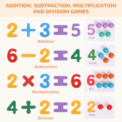 Wooden Peg Board Bead Game, Montessori Arithmetic Math Toy Set | beads, chopsticks & spoons, children's preschool fine motor toys for 3 4 5 years old