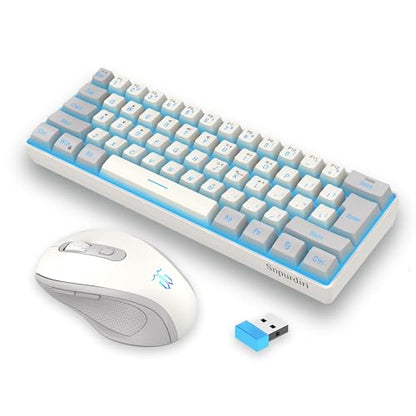 Snpurdiri 2.4G Wireless Gaming Keyboard and Mouse Combo, Include Mini 60% Mechanical Feel RGB Backlit Keyboard, Ergonomic Vertical Feel Small Wireless Mouse(Grey and White) - color: Grey White Combo