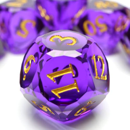 XENOLUX DND Dice Set Polyhedral Resin Dice with Softened Edges for Tabletop Role Playing Games, Deep Purple Diamond Cut Gemstone Shape Dice - RD Purple - color: Rd-purple