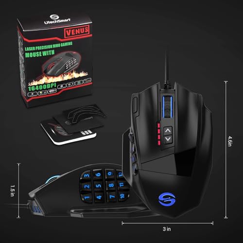 UtechSmart Gaming Mouse (Wired 2535-1, Black-Blue) - color: Black-Blue