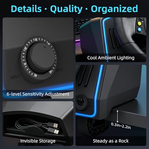 NBCP F10 PC Racing Wheel-1080 Degree Magnetic Induction Gaming Steering Wheel with 6-Speed H-Pattern Shifter and Linear Pedal,Sensitivity Adjustment,Angle Locking,Dual Motor Vibration-Steering Wheel for PC Windows 7/10/11, PS3 Support Euro Truck Simulator