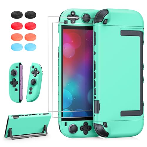 FYOUNG Switch 2 Protective Case&Screen Protector Set, Dockable Cute Cover | Hard Shell for Nintendo Switch 2 Console Accessories,Travel-Friendly (Color‑Matched to Light Green Switch 2 Controller) - color: Light Green, size: for switch 2 7.9inch