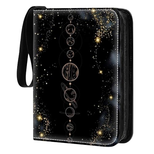 Card Binder 400 Pockets, 50 Sleeves Large Binder Trading Cards Holder 4 Pocket, Storage Organizer, Album Folder Case Protector Collector Gift Aligned Black Planets - color: Aligned Black Planets, size: 4 Pocket
