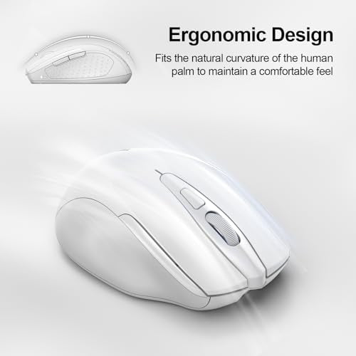 TECKNET Wireless Mouse Rechargeable, 2.4G Computer Mice with USB-A Receiver | 2.4G Connection, 800mAh Battery, 3X Faster Charging, Silent Click, 6-Level 4800 DPI, Ergonomic Design for All-day Comfort - color: White