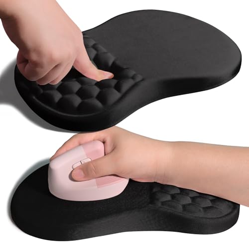 Ergonomic Joint Wrist Support Mouse Pad with Memory Foam Cushion Massage Bump, Carpal Tunnel Pain Relief Mousepad Slope Design for Wrist Rest, 11.8x7.9 in, Black - color: Black