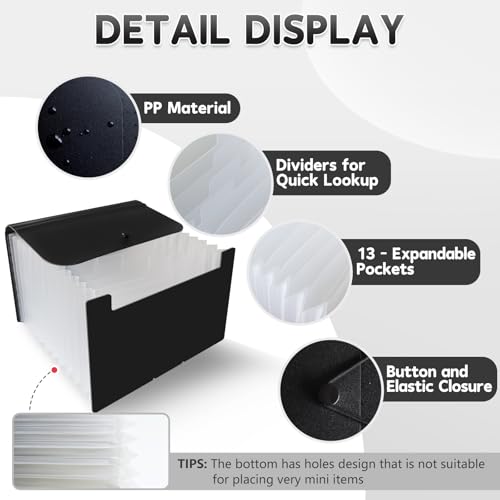 DHATMYC 4x6Index Card Holder Organizer 3x5Flash Note Card Storage Box,BLACK | A6 File Case Flashcard Notecard Container with Dividers and 13 Expandable Pockets for Recipe Coupon Stickers Scrapbook Paper - color: BLACK