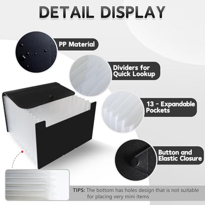 DHATMYC 4x6Index Card Holder Organizer 3x5Flash Note Card Storage Box,BLACK | A6 File Case Flashcard Notecard Container with Dividers and 13 Expandable Pockets for Recipe Coupon Stickers Scrapbook Paper - color: BLACK