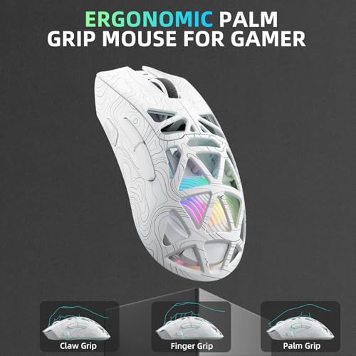 Aula SC620 Wireless Gaming Mouse, Tri-Mode 2.4GHz/USB-C/BT5.3 Computer Mouse with 12000 DPI, Programmable Macro Gamer Mouse with Rapid Fire Key, RGB Light Gaming Mice for PC/Laptop/Mac (Line White) - color: Line white