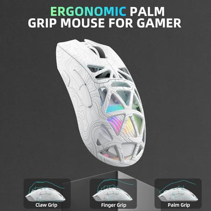Aula SC620 Wireless Gaming Mouse, Tri-Mode 2.4GHz/USB-C/BT5.3 Computer Mouse with 12000 DPI, Programmable Macro Gamer Mouse with Rapid Fire Key, RGB Light Gaming Mice for PC/Laptop/Mac (Line White) - color: Line white