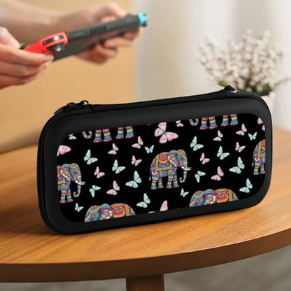 PPIKTC Portable Hard Shell Case Compatible with Nintendo Switch, Shockproof Game Console Holder Bag with Carrying Straps, Elephant Butterfly - color: Design (328)