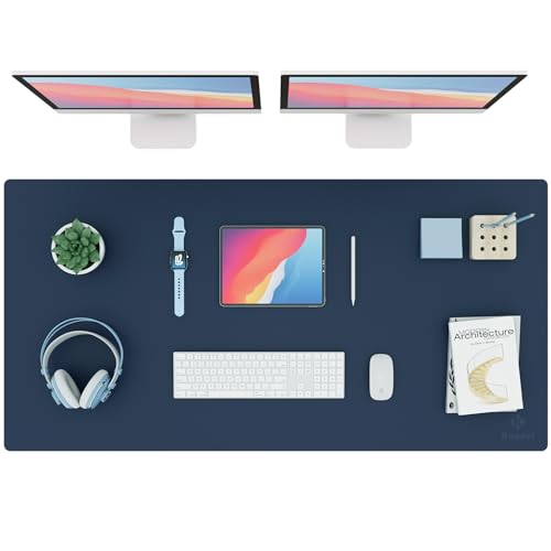 K KNODEL Large Office Leather Desk Mat, Mouse and Keyboard Pad, Computer and Laptop Mat, Desktop Protector and Cover, Writing Pad and Blotter (47.2"x23.6", Dark Blue) - color: Dark Blue, size: 47.2" x 23.6"