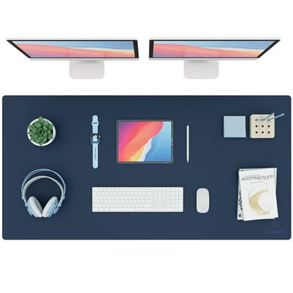 K KNODEL Large Office Leather Desk Mat, Mouse and Keyboard Pad, Computer and Laptop Mat, Desktop Protector and Cover, Writing Pad and Blotter (47.2"x23.6", Dark Blue) - color: Dark Blue, size: 47.2" x 23.6"
