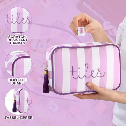 Sanwuta 1 Pcs Mahjong Tile Bag with Zipper,Purple,Striped | Embroidered Mahjong Case for 166 American Mahjong Tiles (1.2") Portable Bags for Board Game Party Gathering Travel - color: Purple, style: Classic