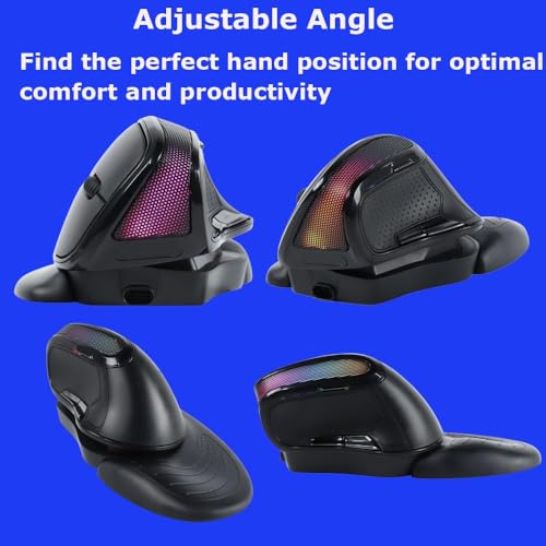 Wireless Mouse Large Angle Adjustable Ergonomic Vertical Upright Carpal Tunnel Ergo Right Hand 6 buttons USB Optical Mice for PC Laptop Computer Gift,3600 DPI,Removable Palm Rest,RGB Light