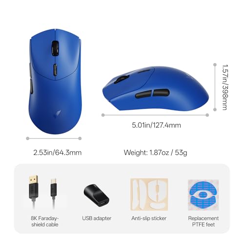 Rapoo VT7 Wireless Gaming Mouse, True 8K Wireless Polling Rate, 53g Lightweight, Up to 750 Hr Battery, Nordic nRF54L15 MCU, 100-Million Mechanical Switch, 10 Programmable Buttons, Macro Enabled - color: Blue