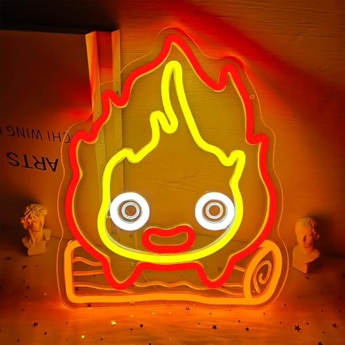 Calcifer Neon Signs Anime Led Sign Flame Night Light Neon Lights for Bedroom Magic Fire Light Up Sign Gifts for Cartoon Castle Lovers Fans Teen Kids - color: Red+Yellow+Orange